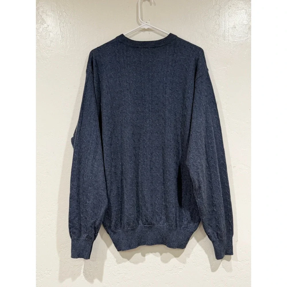 I Levrieri Cashmere Silk Sweater Mens Large Blue Cable Knit Made in Italy 889730